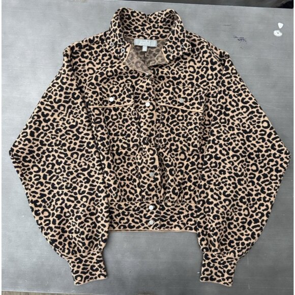 Marled Cheetah Crop Jacket Brown Animal Print Snap Button Moto Stretch Shacket - Picture 5 of 9